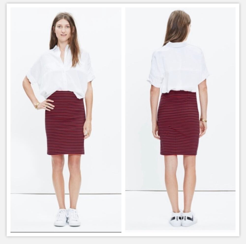 Madewell Red Navy Blue Sailor Striped Downtown Ponte Knit Skirt City Pencil XS